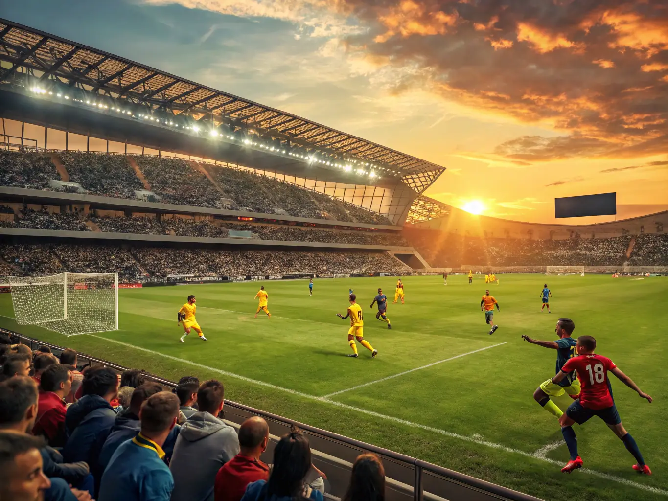 A lively image of community members playing soccer in the local park, showcasing active participation and teamwork.