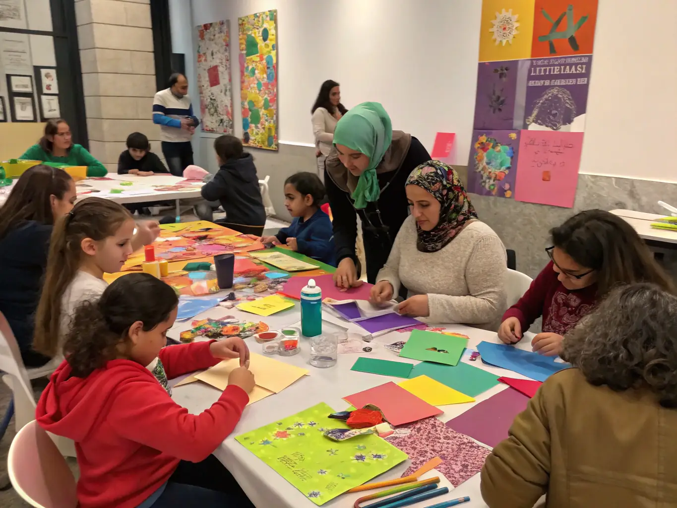 A photograph capturing participants engaged in a cultural workshop, learning traditional crafts and celebrating cultural diversity.